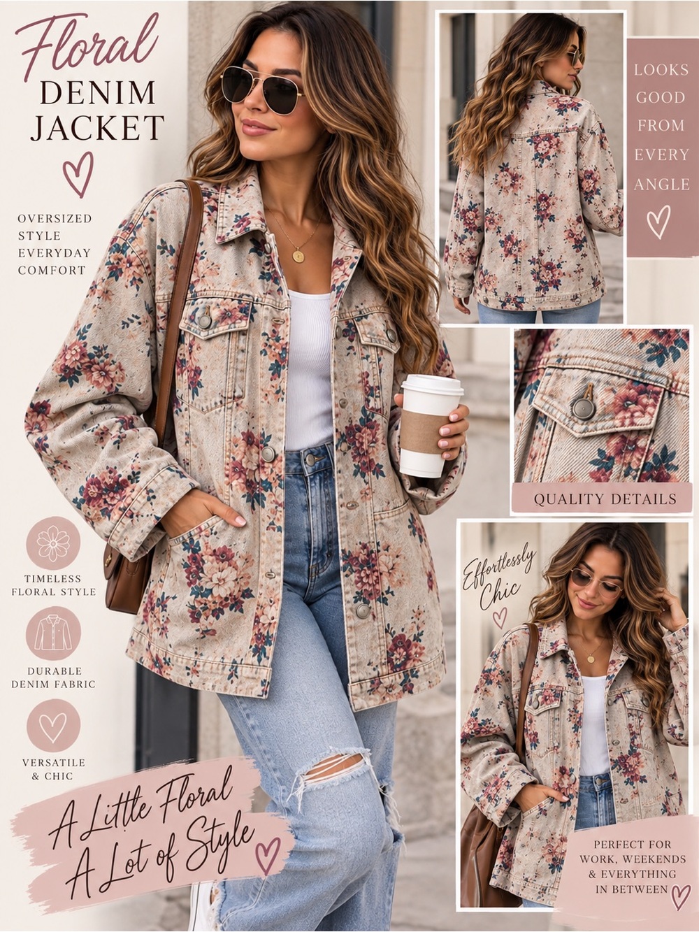 Universal Thread Floral Denim Jacket - Oversized Medium